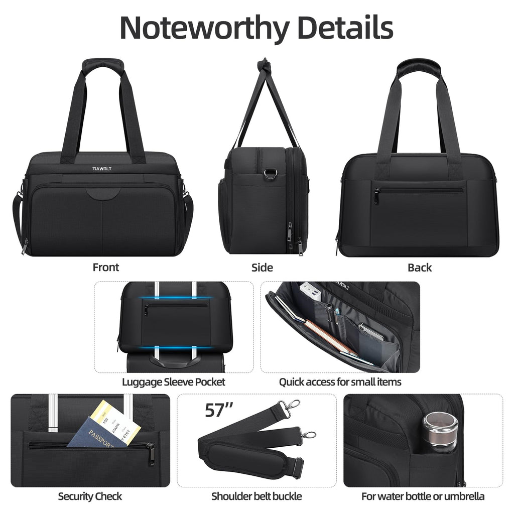 Black Expandable Carry-On Luggage Duffel Bag with Adjustable Strap E85718