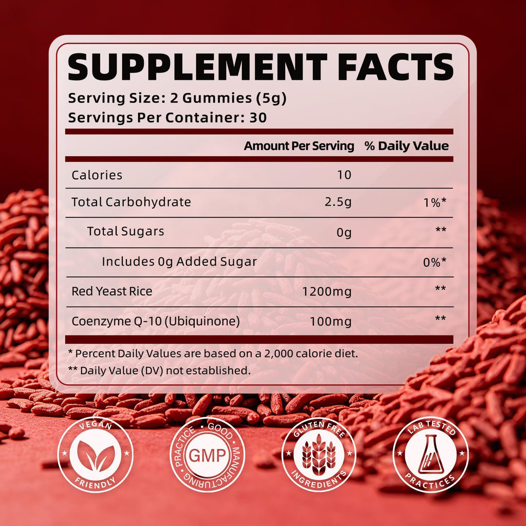 Sugar Free Red Yeast Rice with CoQ10 1200mg Strawberry Flavor 120 Count T884