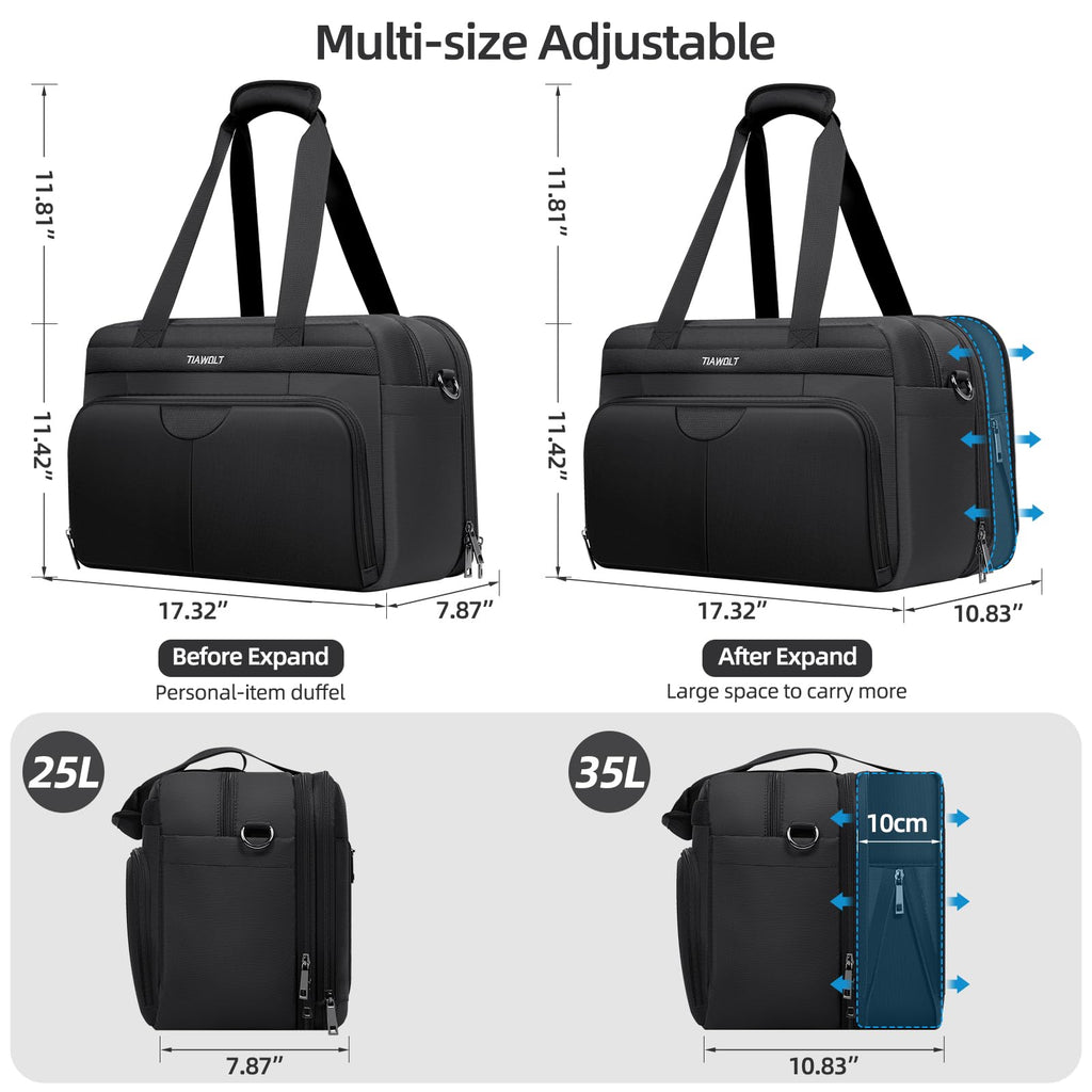 Black Expandable Carry-On Luggage Duffel Bag with Adjustable Strap E85718