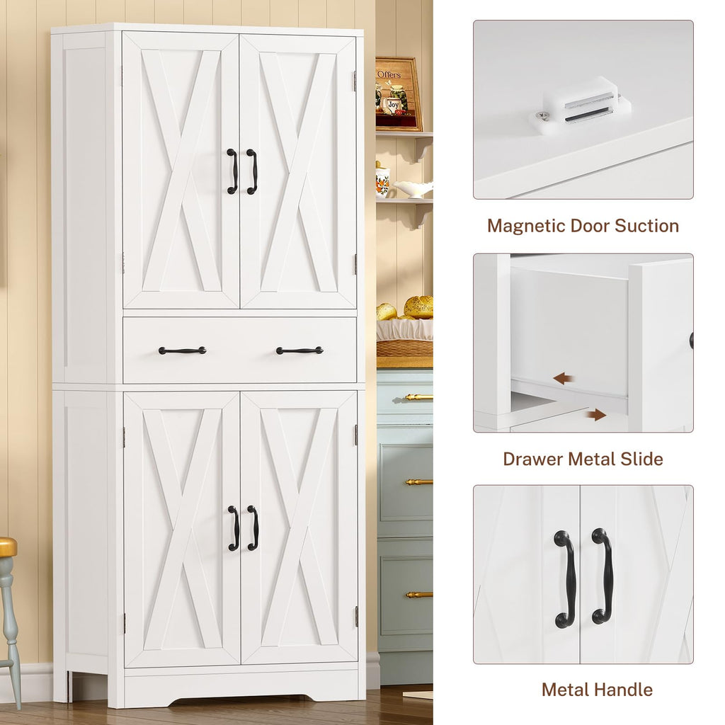 White Storage Cabinet with 2 Adjustable Shelves and Drawer I514