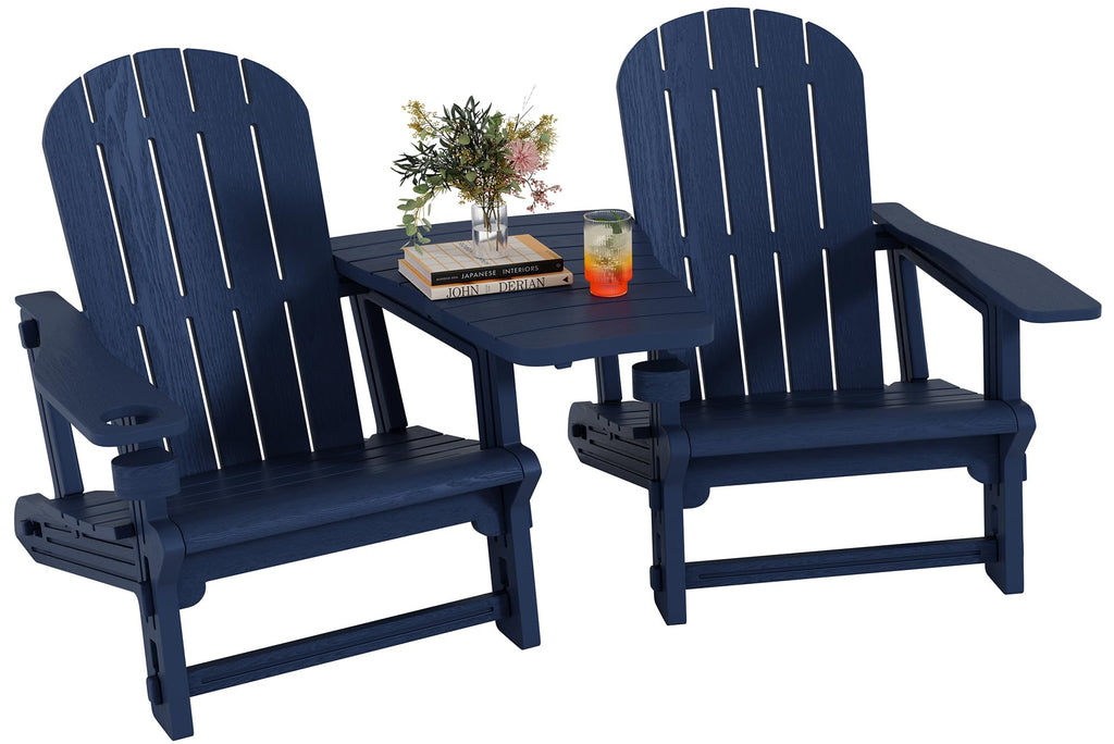 Dark Blue HDPE Adirondack Chairs Set of 2 with Cup Holder W73755