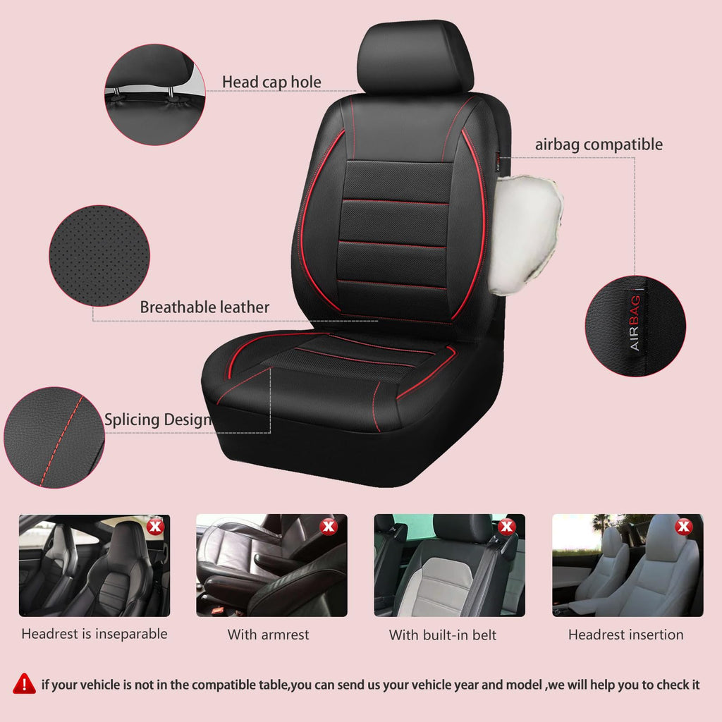 Black Red Faux Leather Front Seat Covers W5713