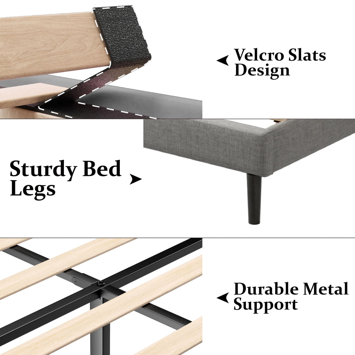 Queen Size Upholstered Platform Bed Frame with Wingback Headboard S364