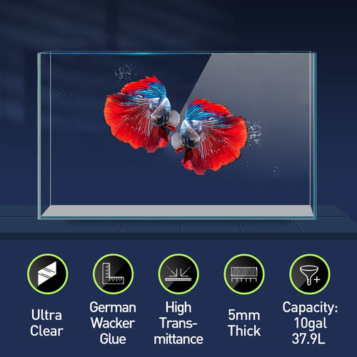10 Gallon Ultra Clear Rimless Low Iron Glass Fish Tank N573
