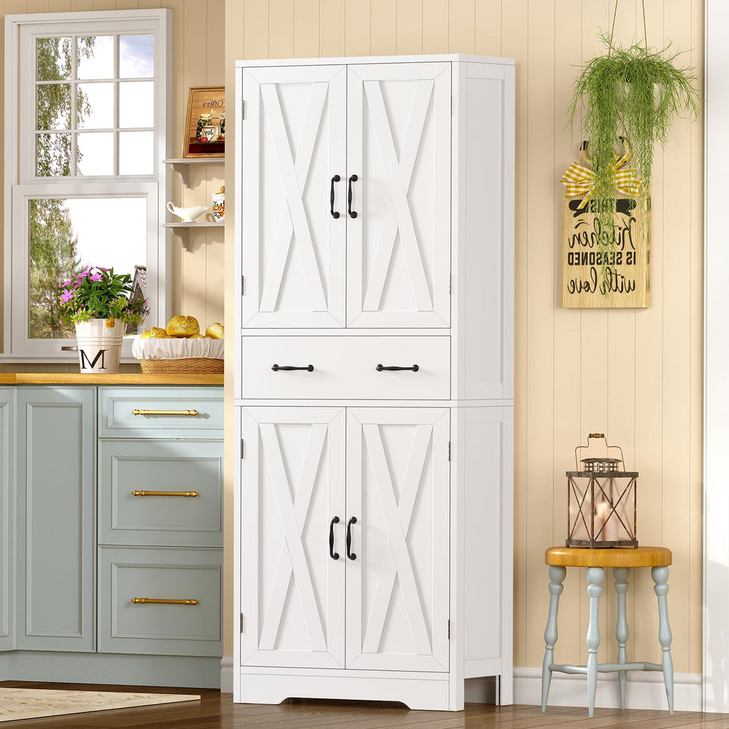 White Storage Cabinet with 2 Adjustable Shelves and Drawer I514