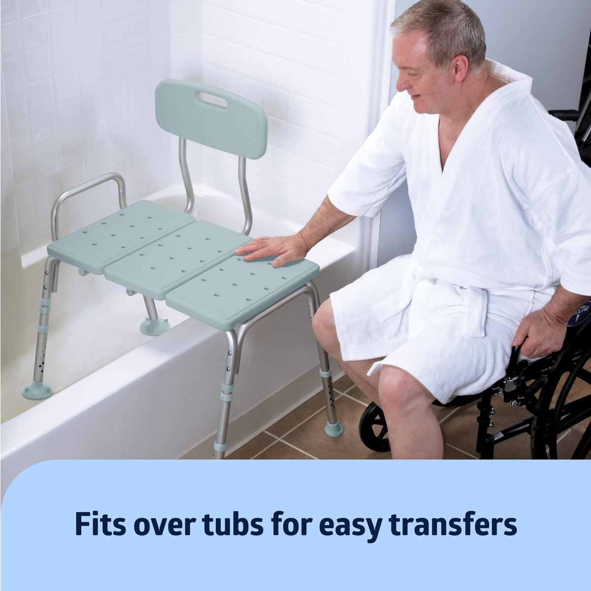 Light Blue Adjustable Tub Transfer Bench and Shower Chair 350 lb. Weight Capacity I549