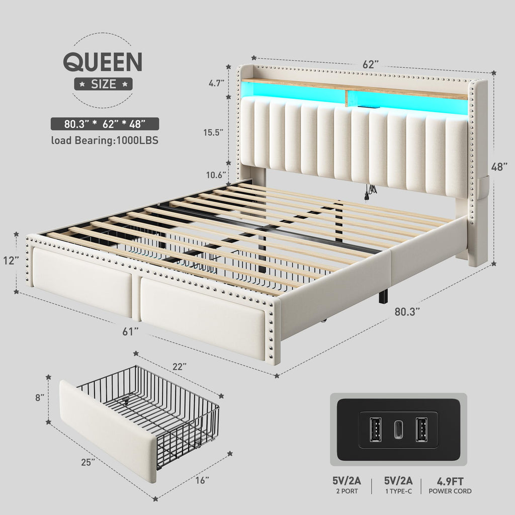 Queen Size Bed Frame with 2 Drawers R3032