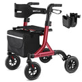 Red Foldable Rollator Walker with Seat, 8" Rubber Wheels and Backrest Q1519