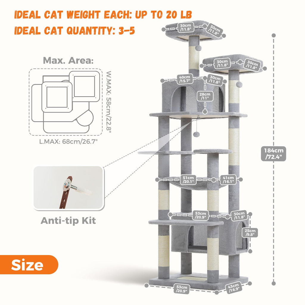 72" Cat Tree with Hammock & Condos Q758368