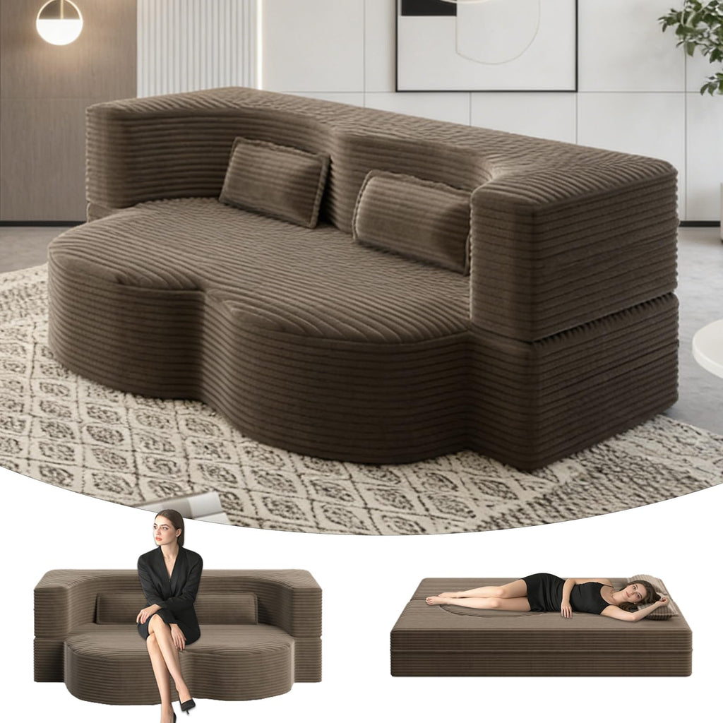Brown Corduroy Convertible Futon Sofa Bed B3707