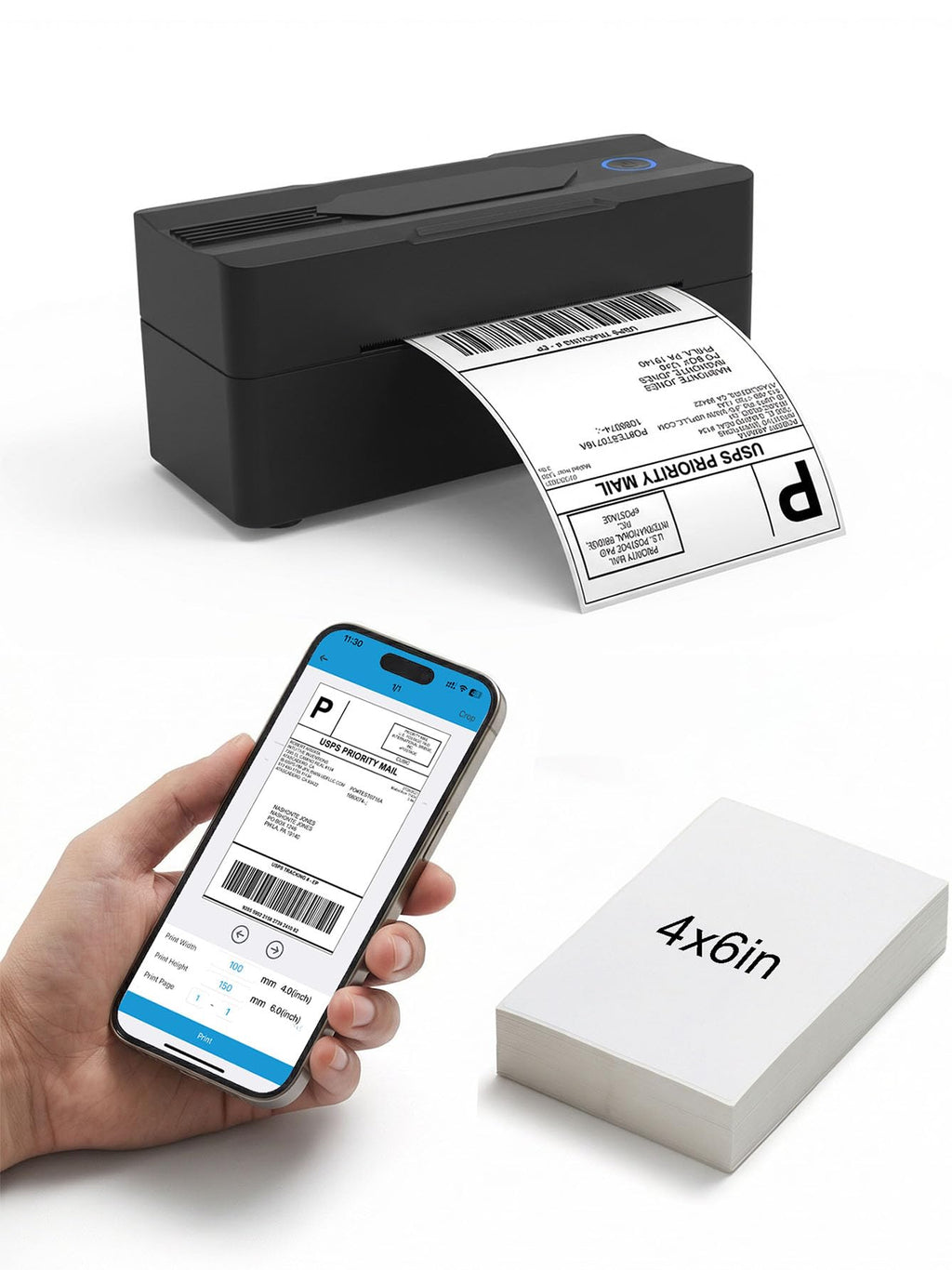 Bluetooth Thermal Shipping Label Printer 4x6 Black V646
