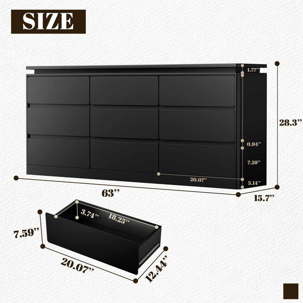 Black 9 Drawer Dresser with LED Lights P771