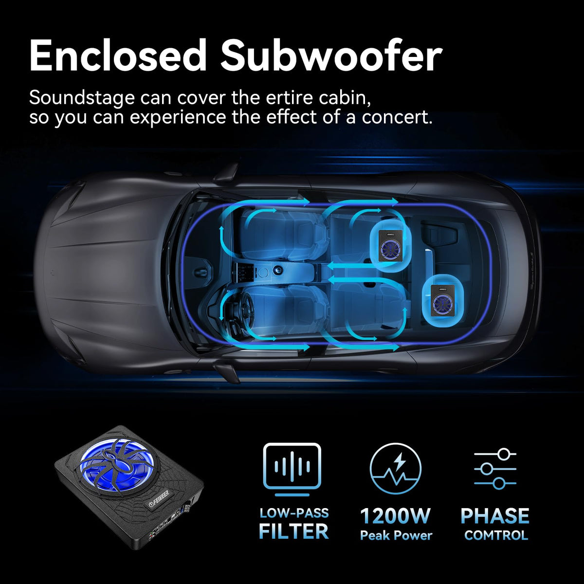10" 1200W UnderSeat Subwoofer and Amp Package T14028