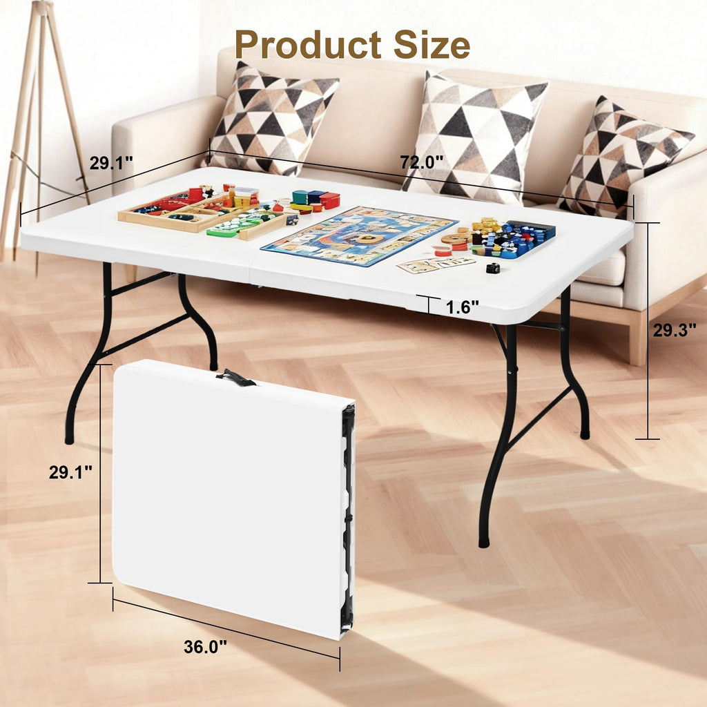 White 6ft Folding Table with Carrying Handle E996