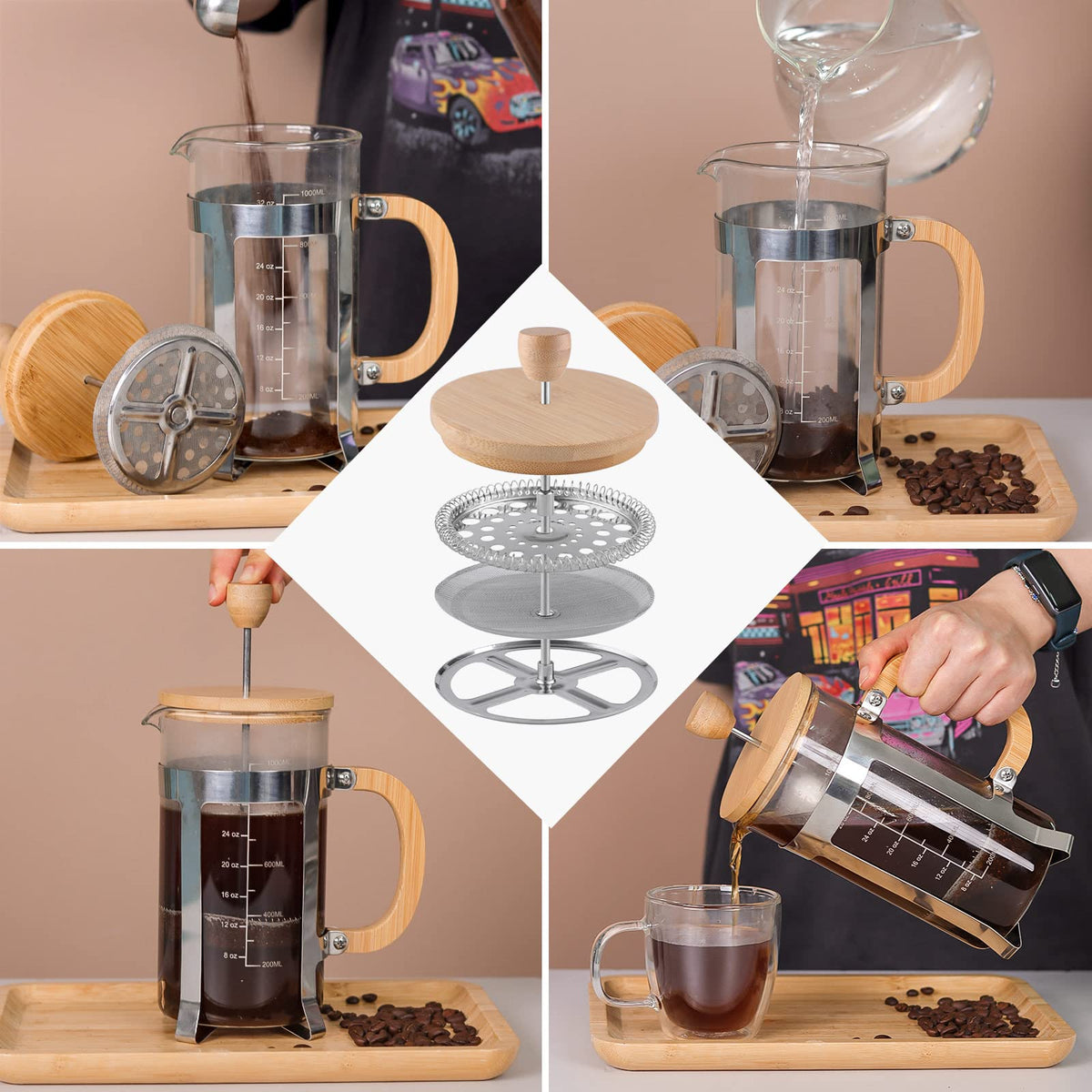 34 oz French Press Coffee Maker with Bamboo Lid C91932