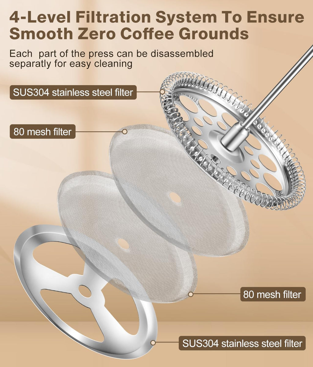 34 Ounce Stainless Steel French Press Coffee Maker X4038