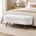 White Oval Storage Ottoman Bench with Rubber Wood Legs U74318