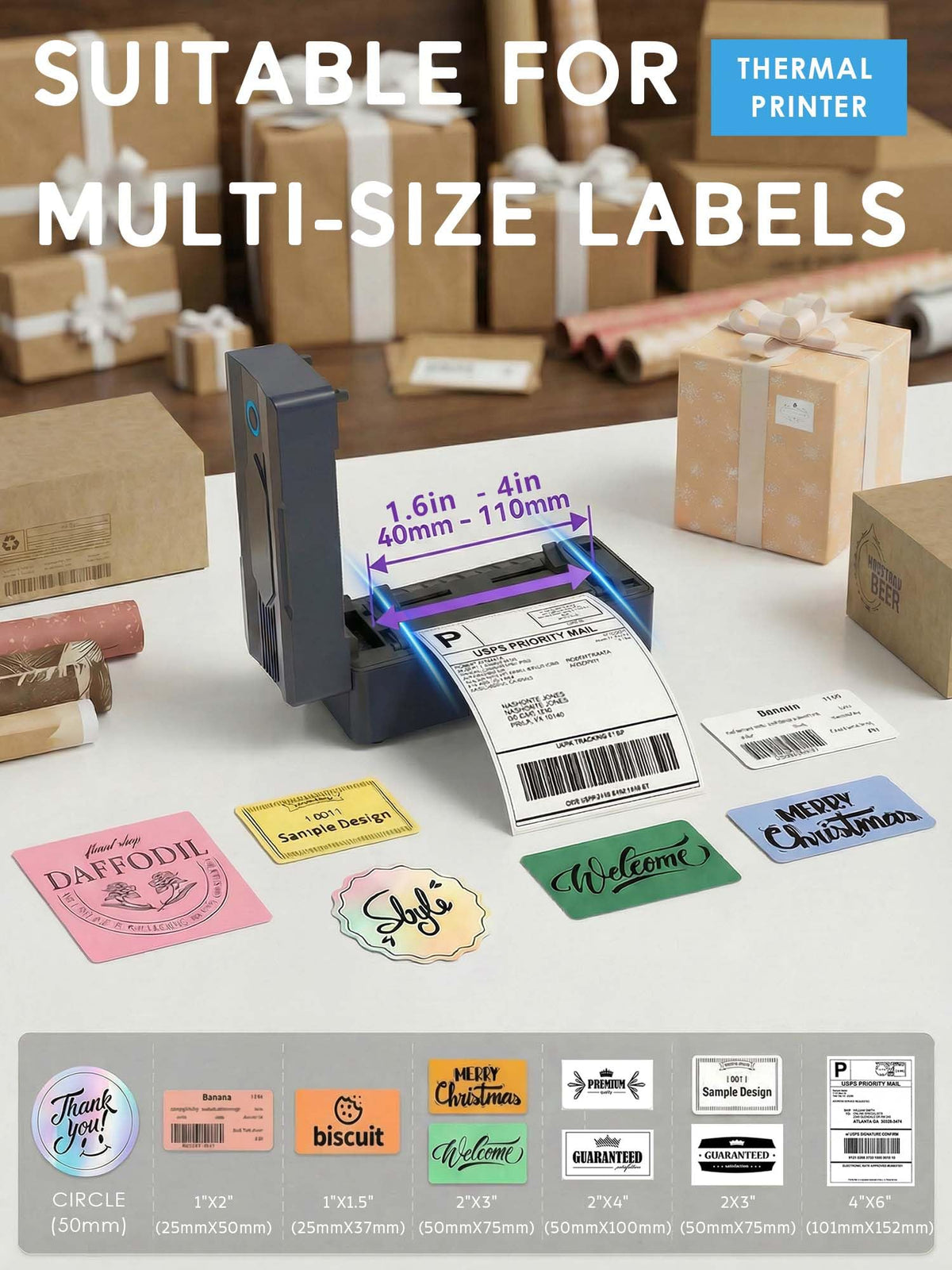 Bluetooth Thermal Shipping Label Printer 4x6 Black V646