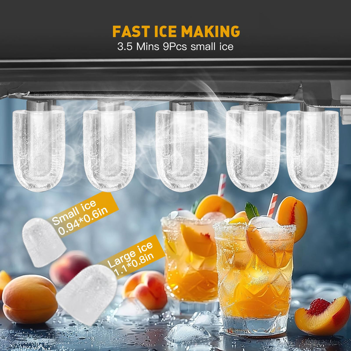 Countertop Ice Maker 38lbs Per Day 9 Ice Cubes in 3.5 Minutes Self-Cleaning Portable Ice Machine 2 Bullet Sizes S252