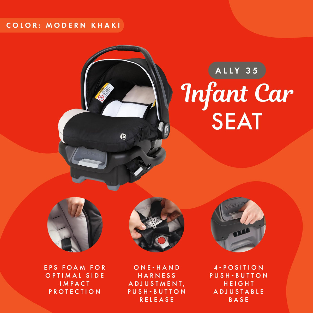 Khaki Infant Car Seat with Cover and Harness V849426