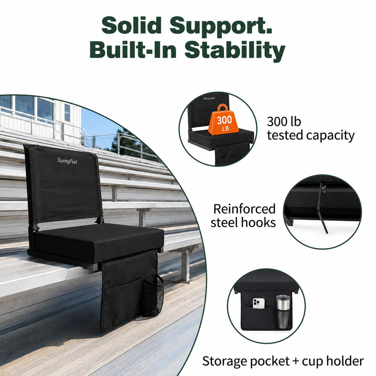 Folding Bleacher Seat with Cushion and Storage Pocket M1293