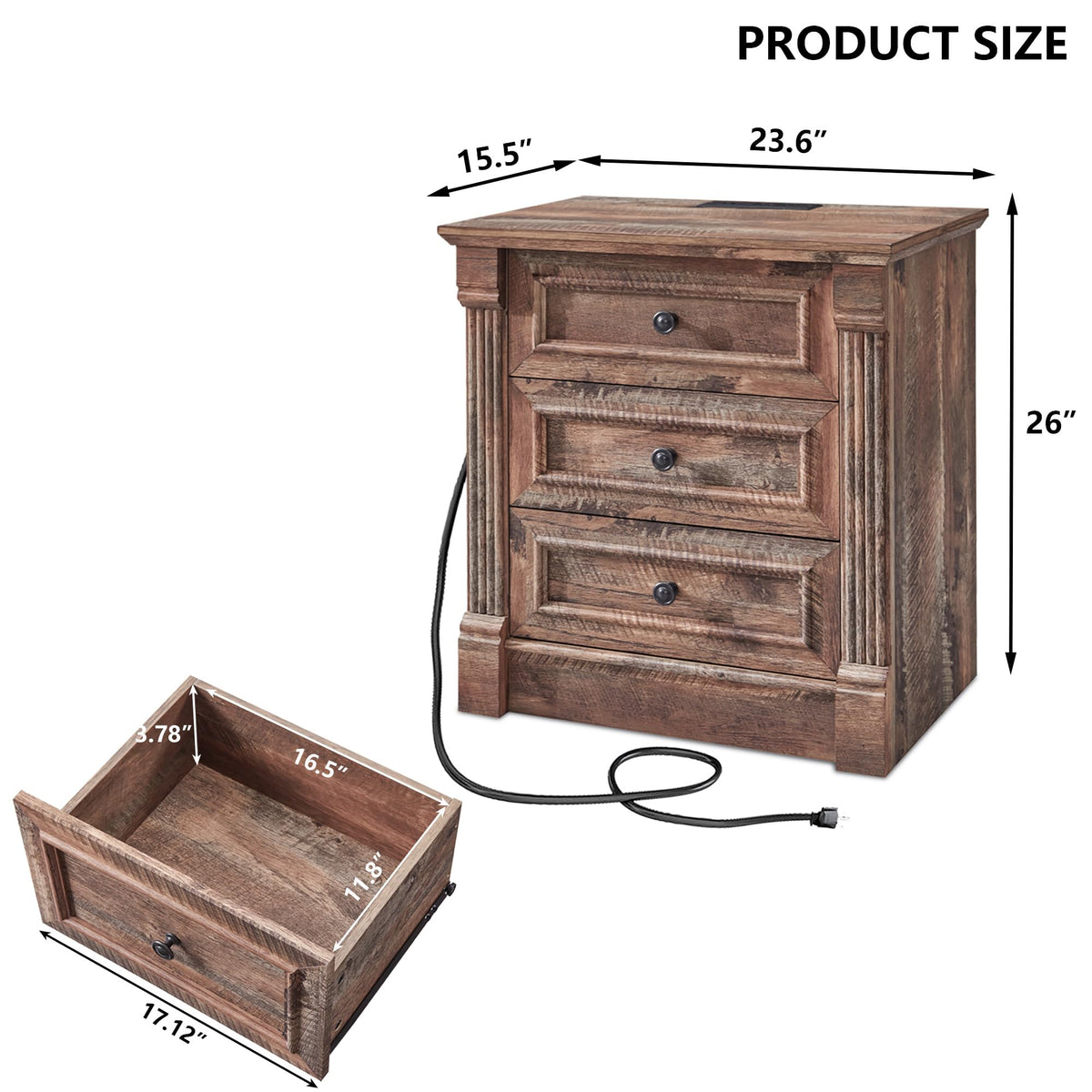 26" Tall 3 Drawer Light Brown Nightstand G353
