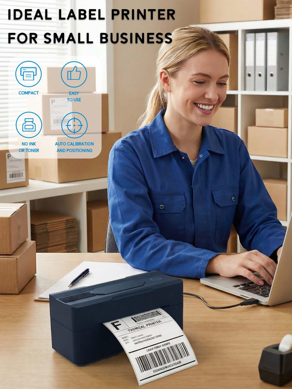 Bluetooth Thermal Shipping Label Printer 4x6 Black V646