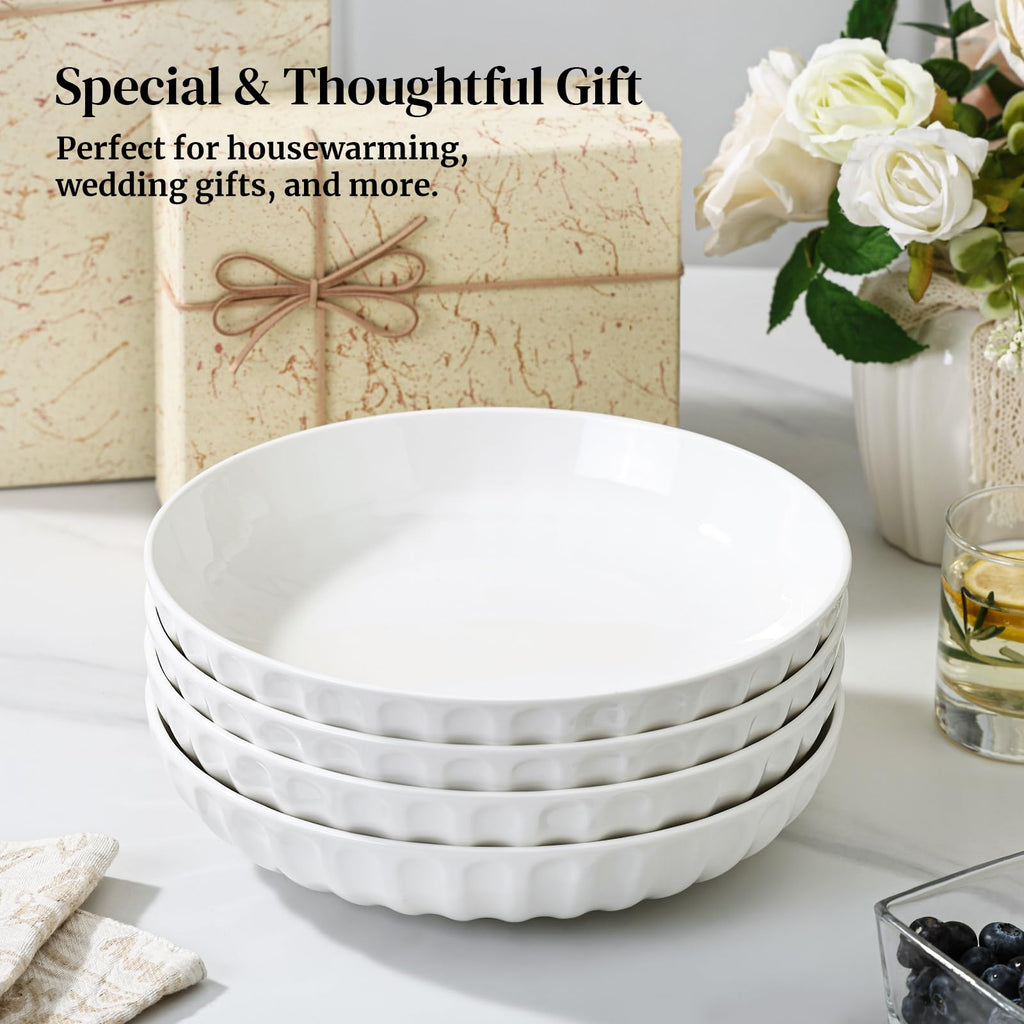 10" White Ceramic Pasta Bowls Set of 4 C808