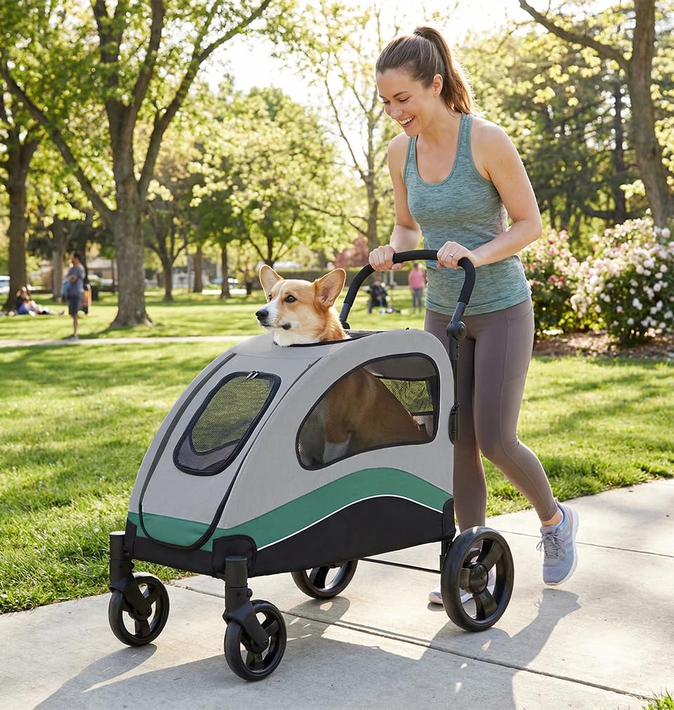 Extra Large Foldable Dog Stroller with Wheels and Brakes V837