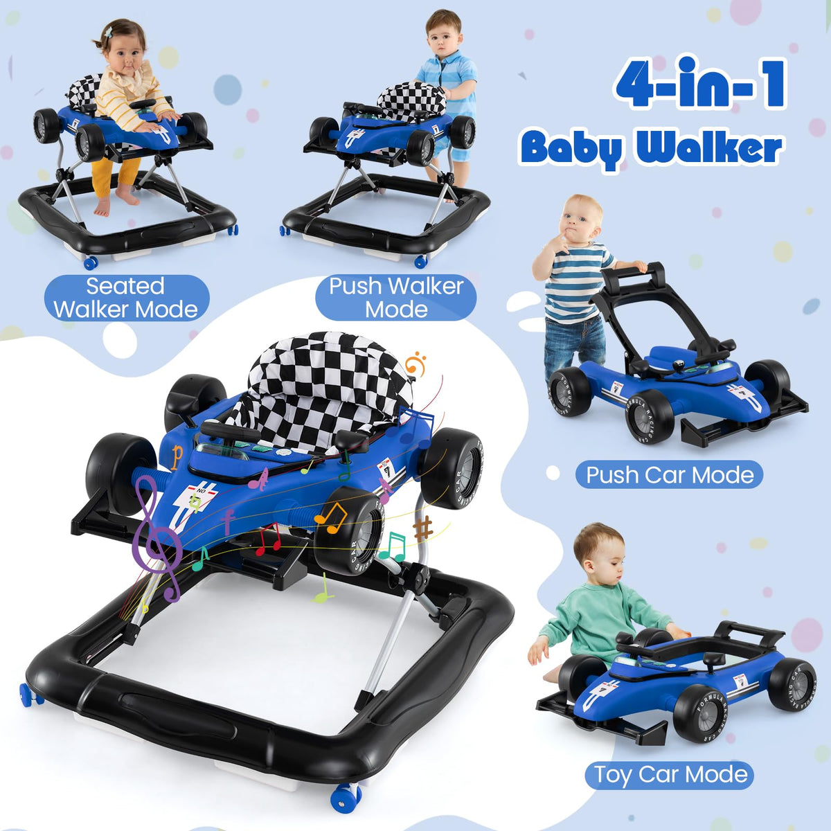 Foldable Baby Walker with Adjustable Heights and Wheels V8303