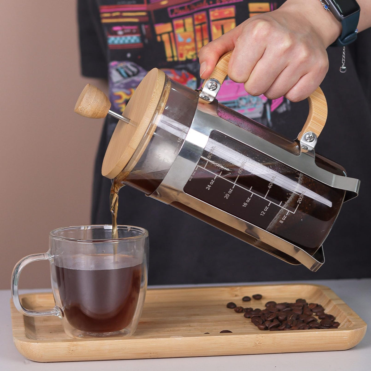 34 oz French Press Coffee Maker with Bamboo Lid C91932