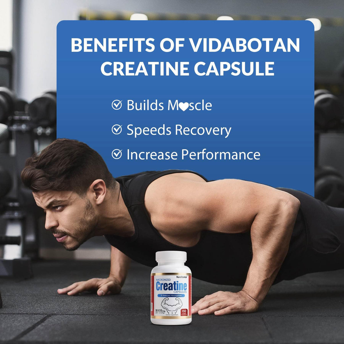 5000mg Micronized Creatine Monohydrate Capsules with Vitamin B12, Vegan, Gluten Free, 150 Count D793801