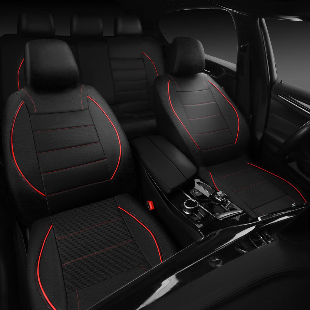 Black Red Faux Leather Front Seat Covers W5713