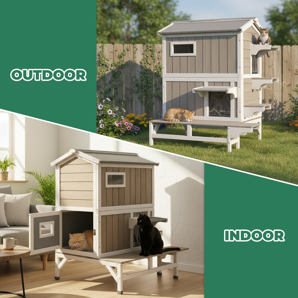 Insulated 2-Story Outdoor Cat House P14188