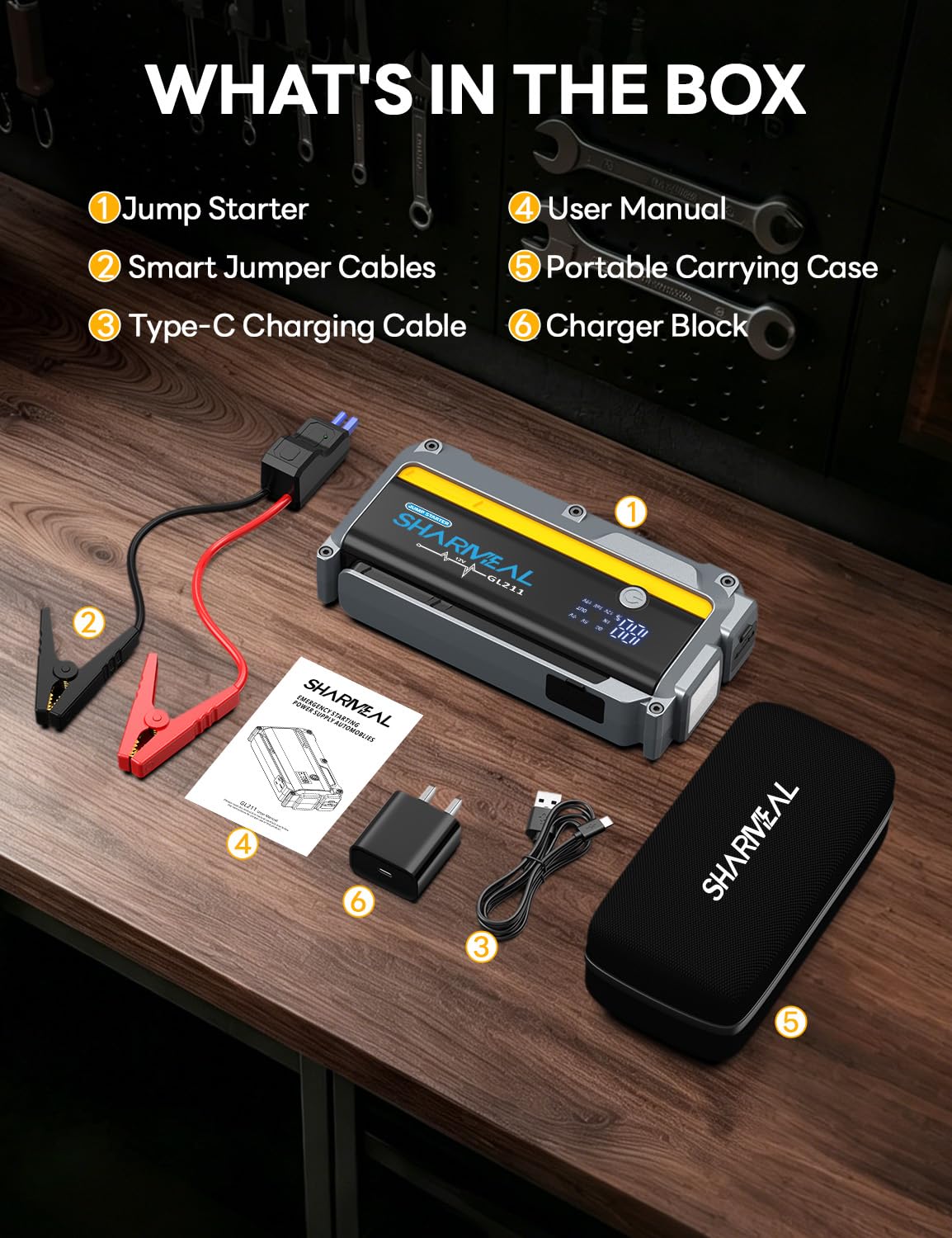 12000mAh 12V Portable Jump Starter with Flashlight and Jumper Cable I8989