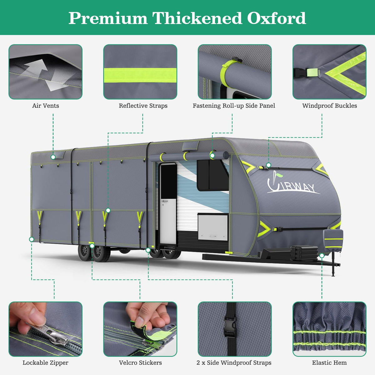 600D Oxford Waterproof Rip-Stop RV Cover 24-27ft with 4 Tire Covers X23060
