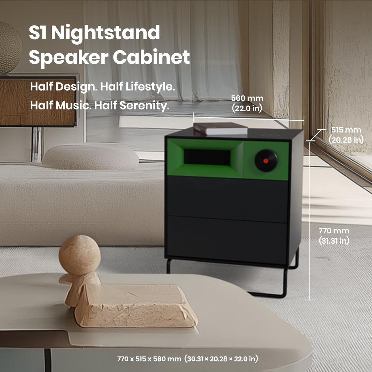 Bluetooth Wireless Charging Speaker Nightstand with 2 Drawers L7375