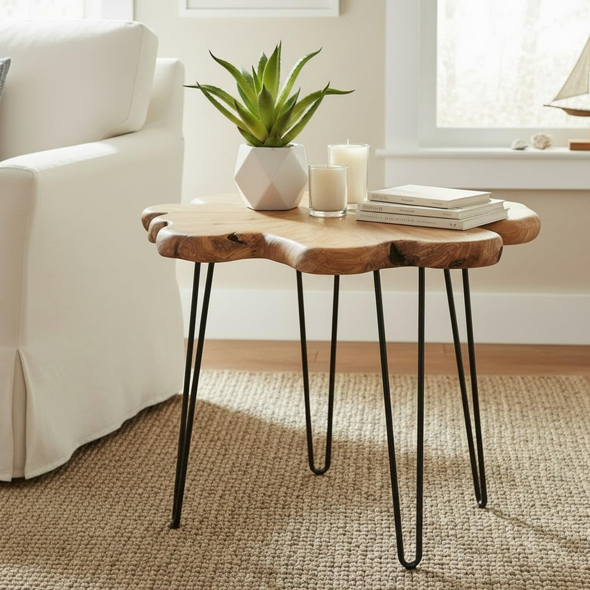Flower-Shaped Live Edge Cedar Coffee Table R550