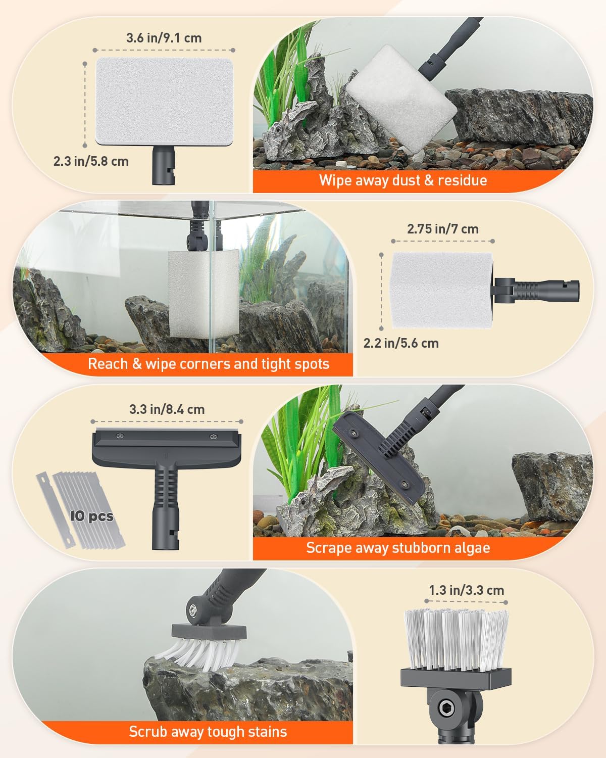 7 in 1 Aquarium Cleaning Kit with Adjustable Long Handle S6943