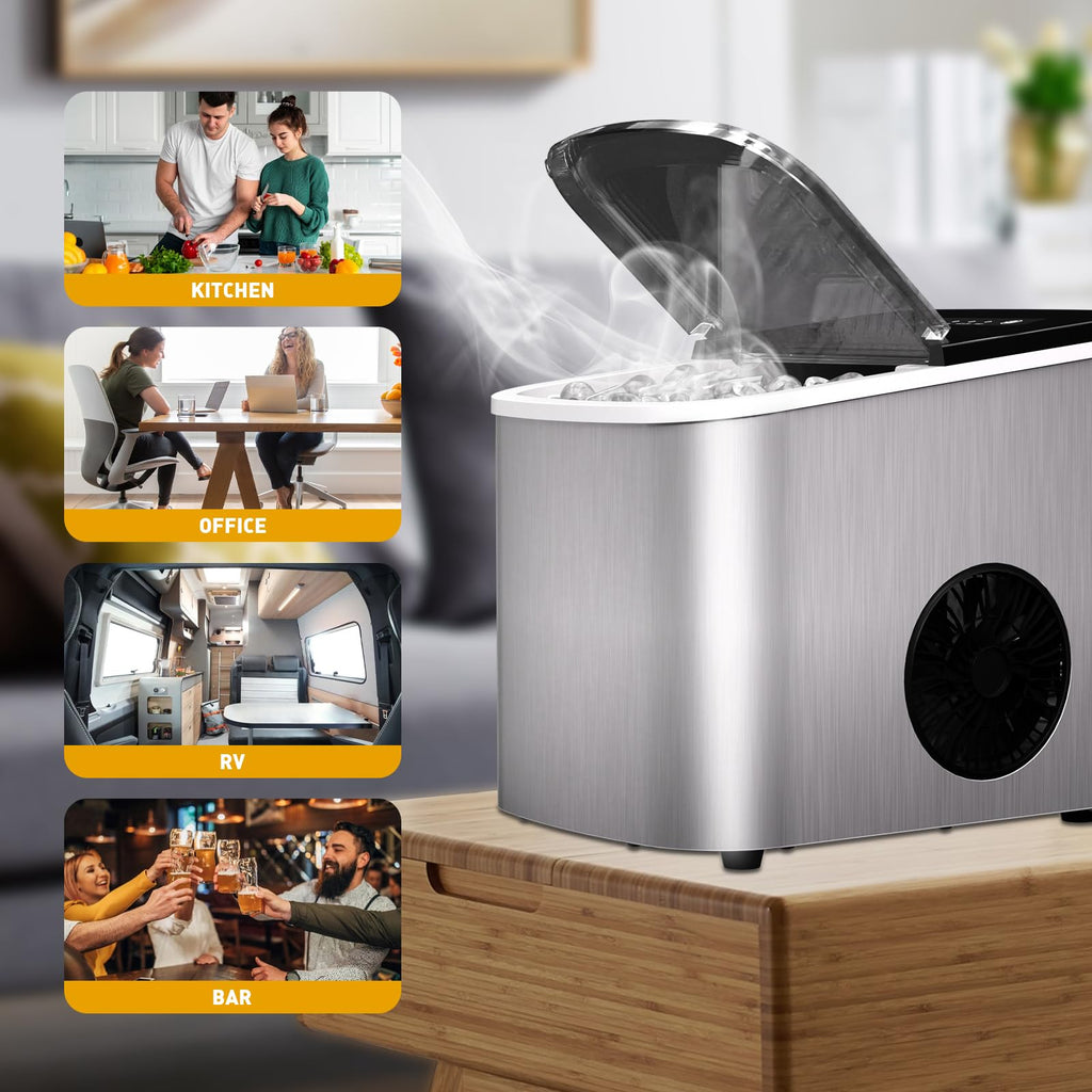 Countertop Ice Maker 38lbs Per Day 9 Ice Cubes in 3.5 Minutes Self-Cleaning Portable Ice Machine 2 Bullet Sizes S252