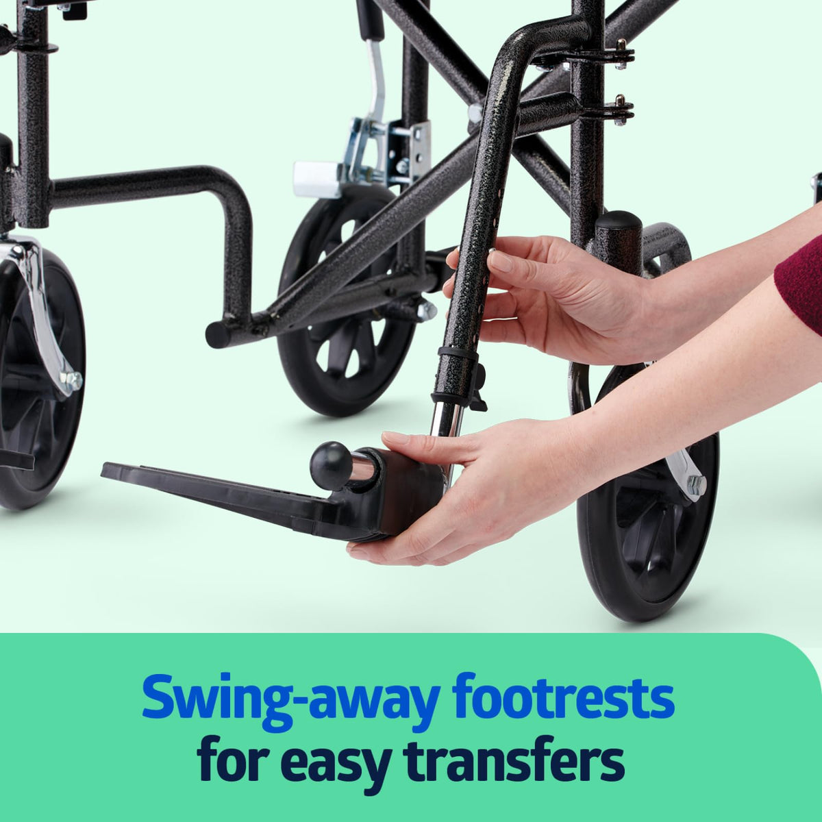 Folding Steel Transport Wheelchair with Swing-Away Footrests A157590