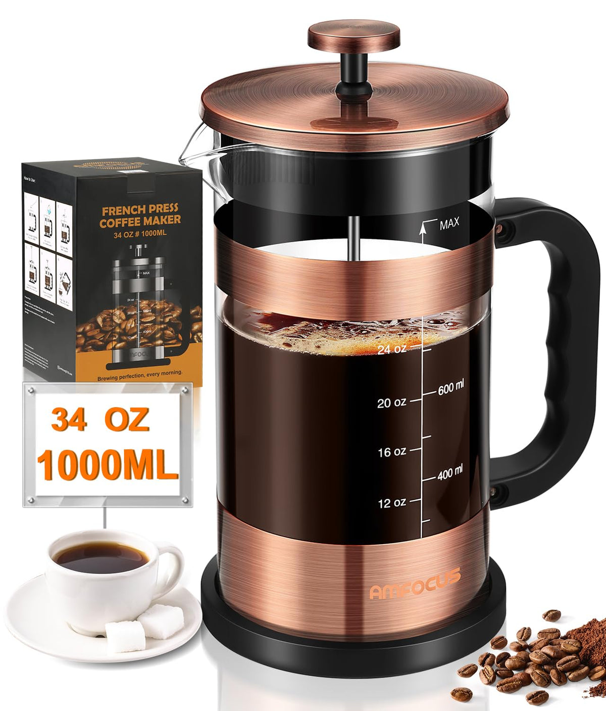 34 Ounce Stainless Steel French Press Coffee Maker X4038