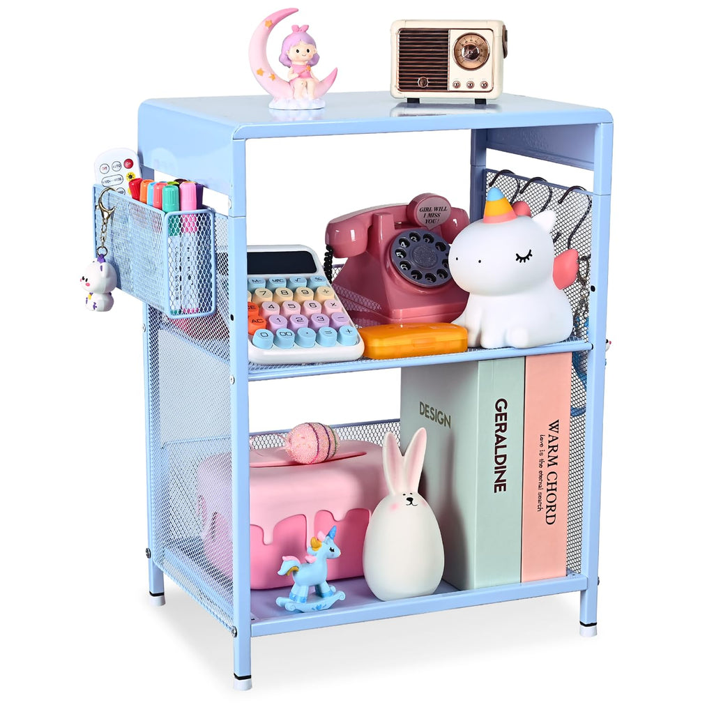 Sky Blue Kids Nightstand with Hooks and Holder H73107
