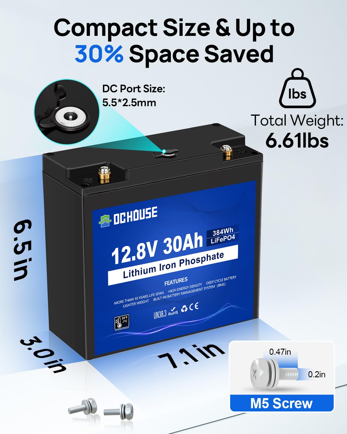 12V 30Ah Lithium Battery with USB Charger U422