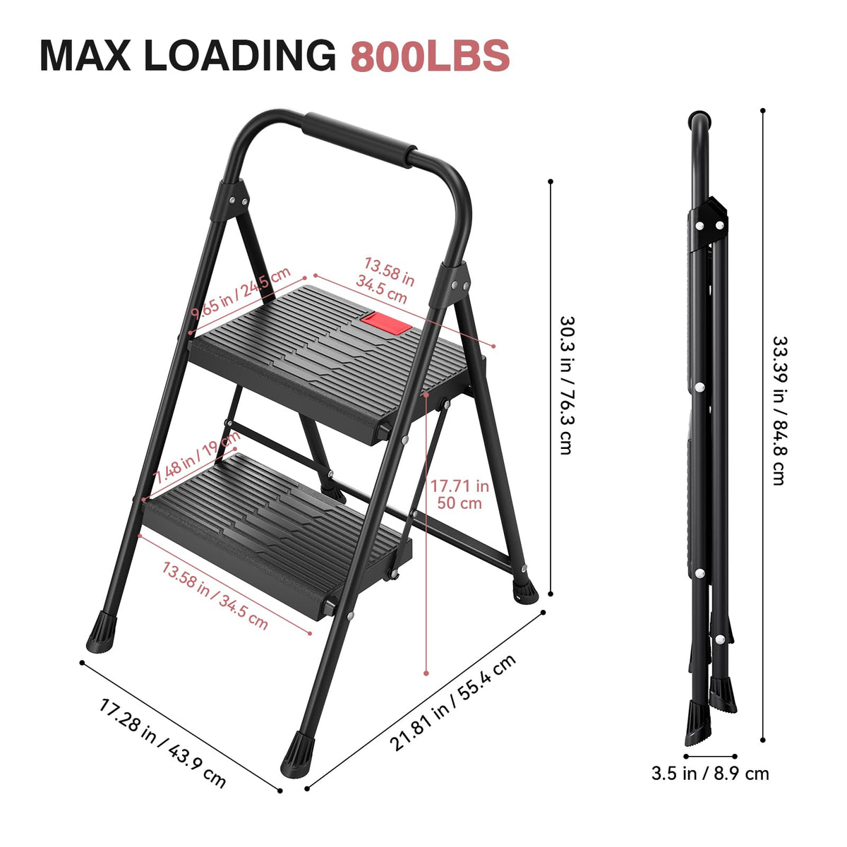 2 Step Steel Step Ladder with Handrail X81633