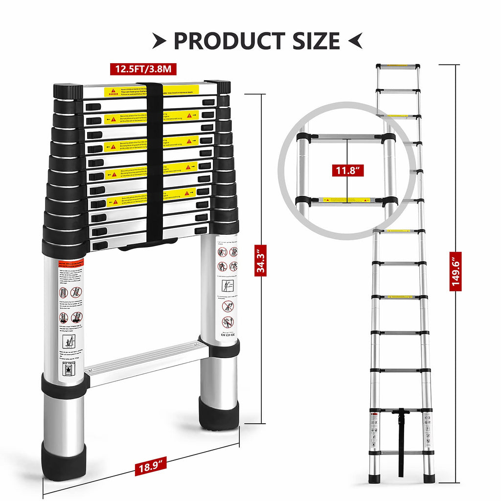 12.5FT Aluminum Telescoping Ladder 330 pounds X72706