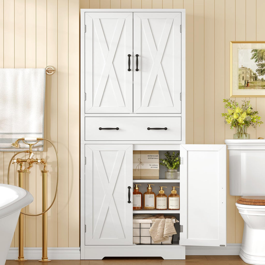 White Storage Cabinet with 2 Adjustable Shelves and Drawer I514