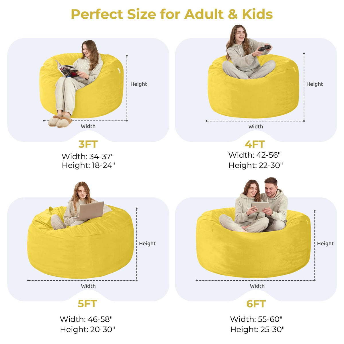 Giant 4' Memory Foam Bean Bag Chair with Microfiber Cover J64564