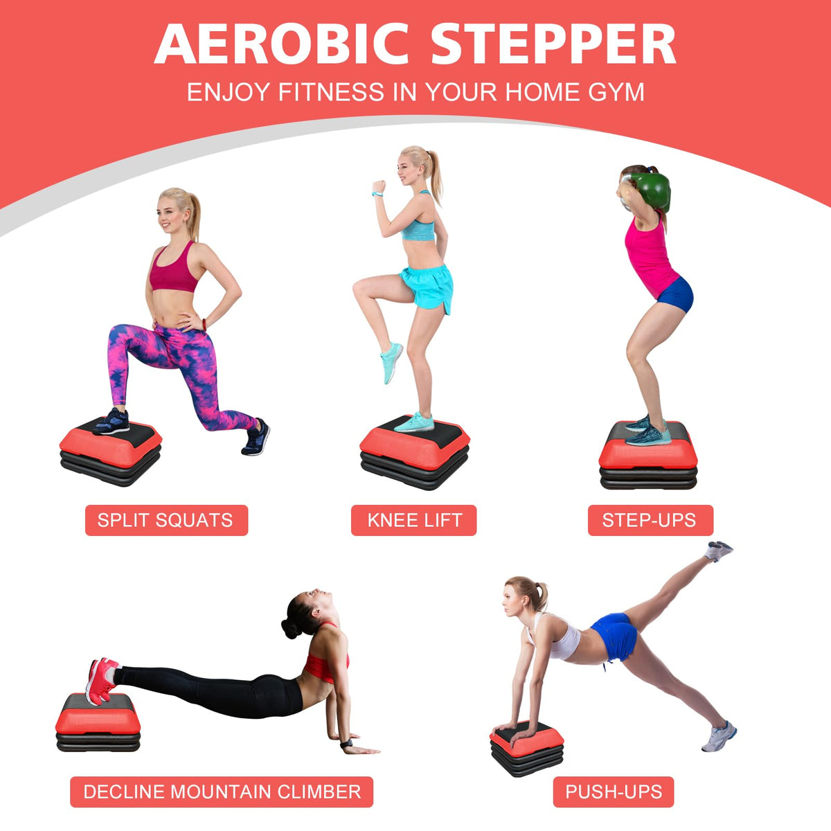 16"x16" Adjustable Exercise Aerobic Step Platform with 4 Risers M678
