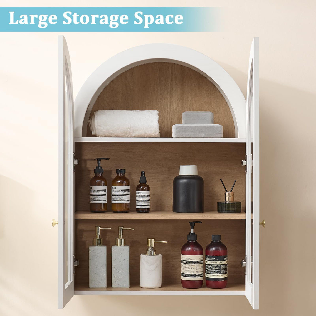 White Arched Wall Mount Bathroom Cabinet with Glass Doors S925